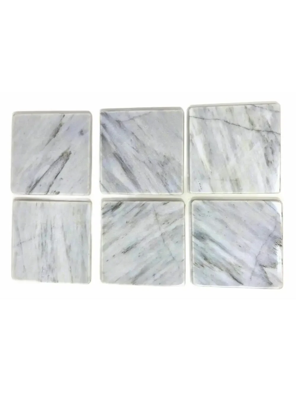Vintage Marble Coaster Set with Holder White Gray Stone Drink Coasters Set of 6